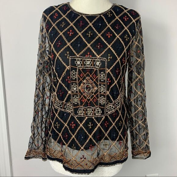 Zara Boho Embroidered Embellished beaded blouse - Picture 2 of 11